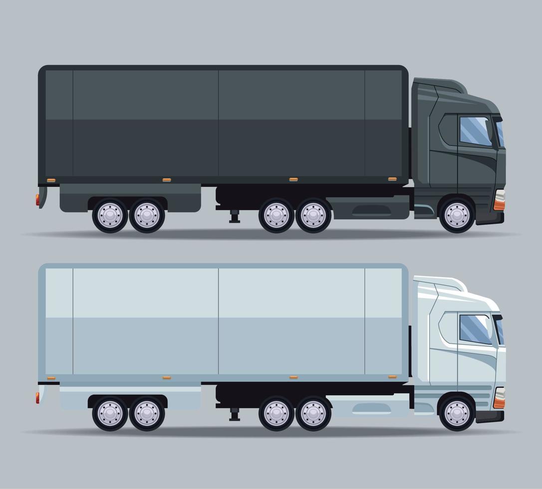 white and black trucks mockup vector