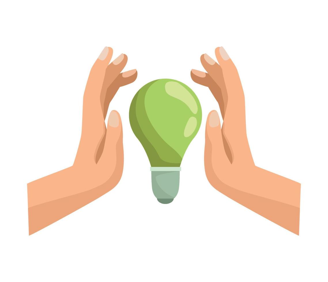 hands protecting green bulb vector