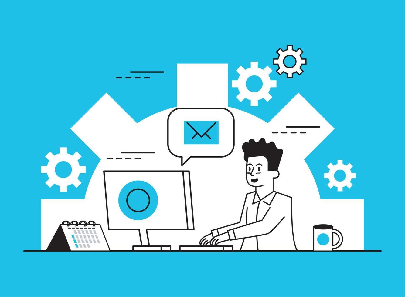 man using desktop tasking vector