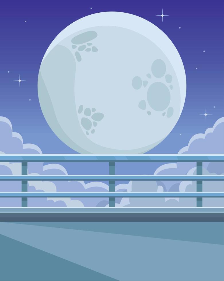 paisaje anime con luna llena vector