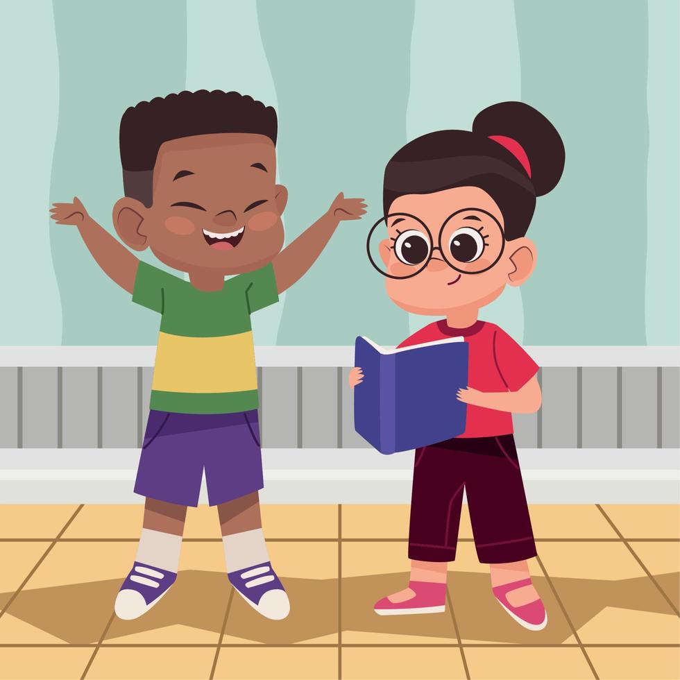 interracial little students kids vector