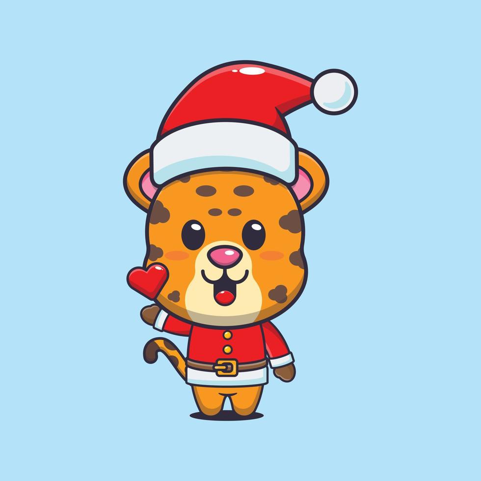 Cute leopard wearing santa costume. Cute christmas cartoon illustration. vector