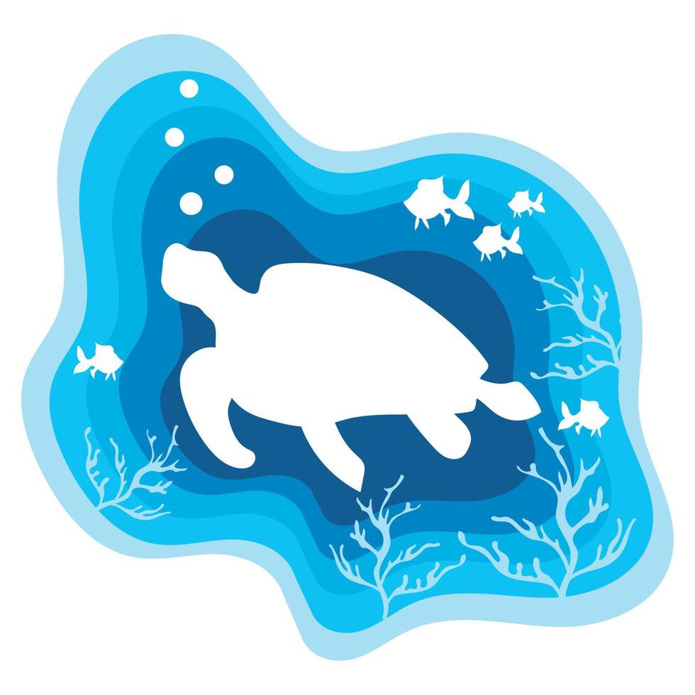 turtle sealife paper art vector