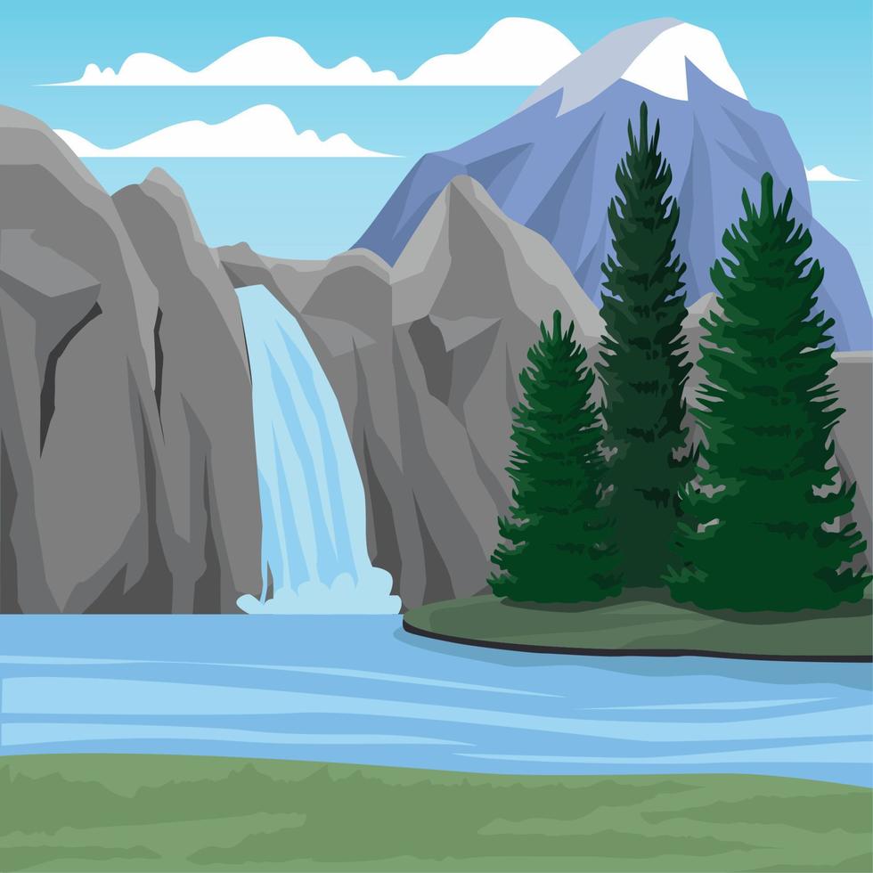 paisaje de belleza con cascada vector