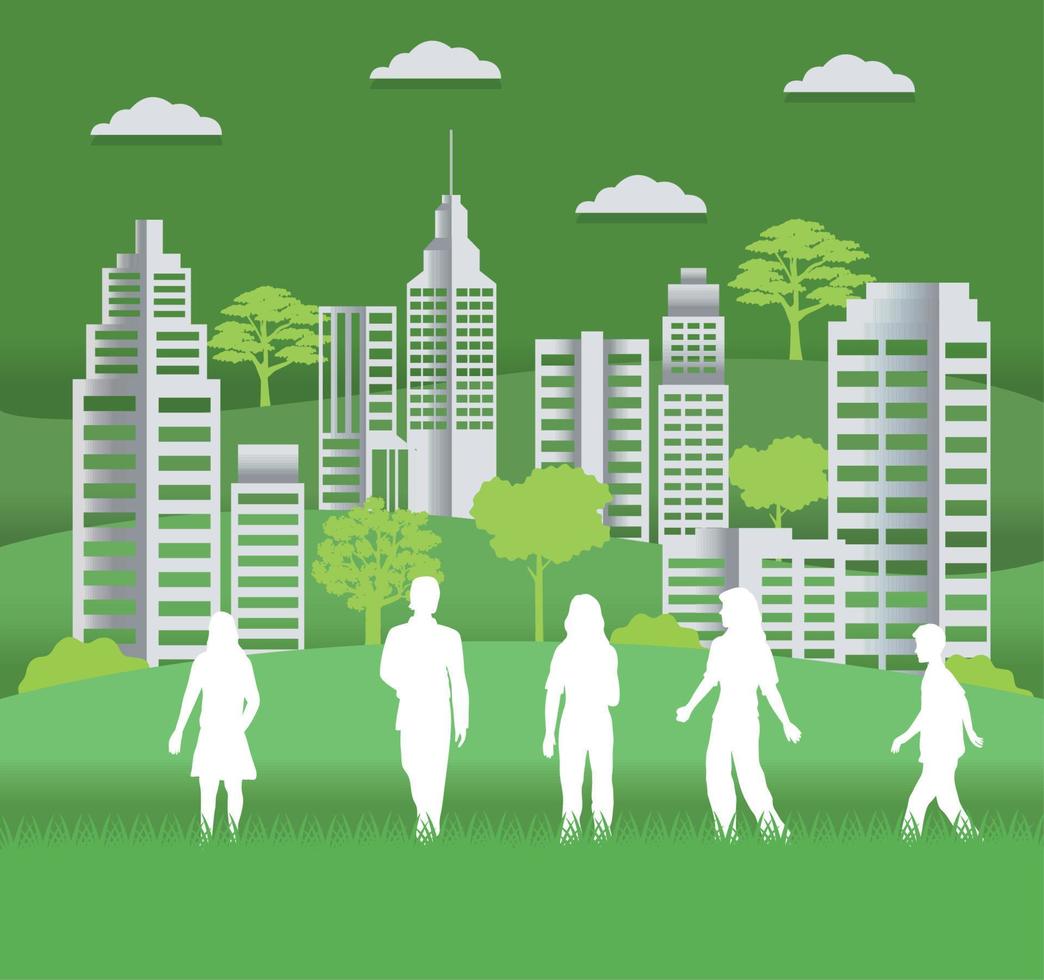people in green city vector