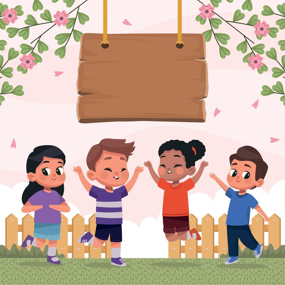 niños pequeños en el paisaje vector