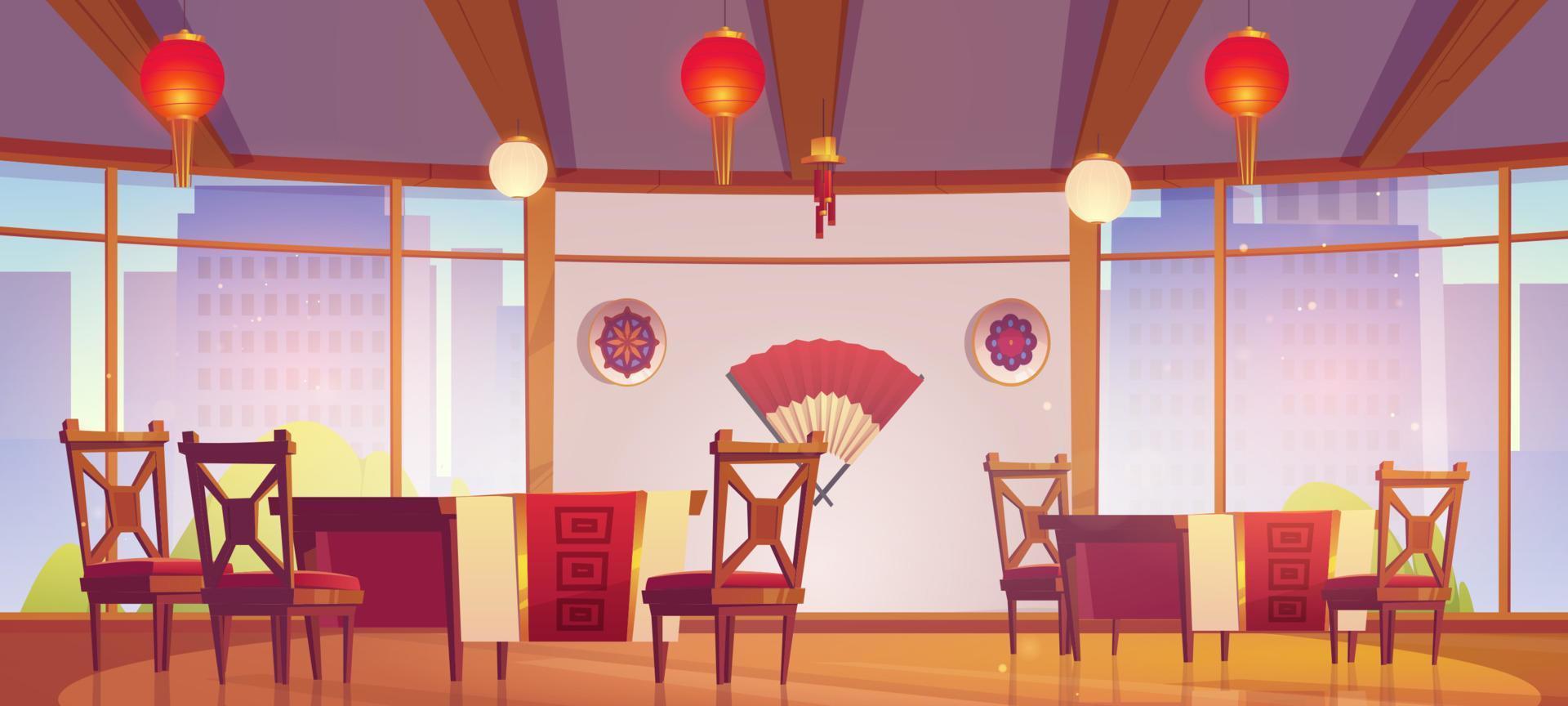 Chinese or japanese restaurant or cafe interior vector