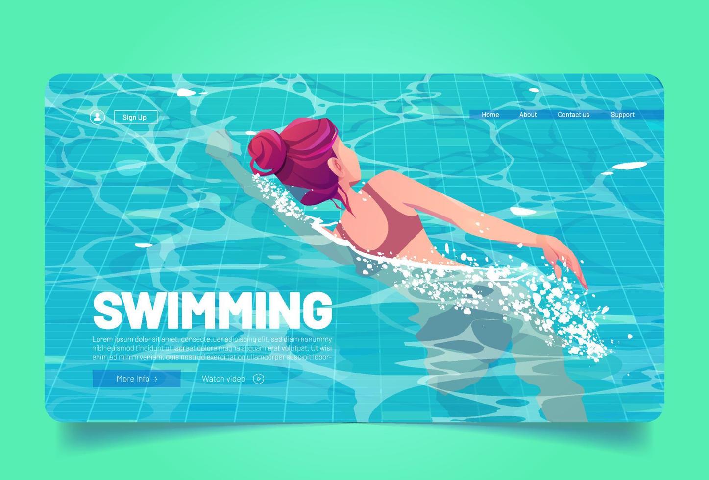 banner de natación con niña nada en la piscina vector