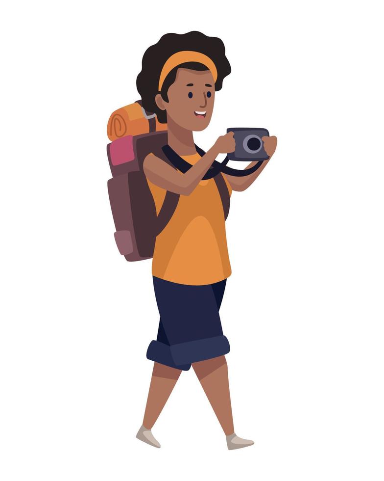 afro traveler woman with camera vector