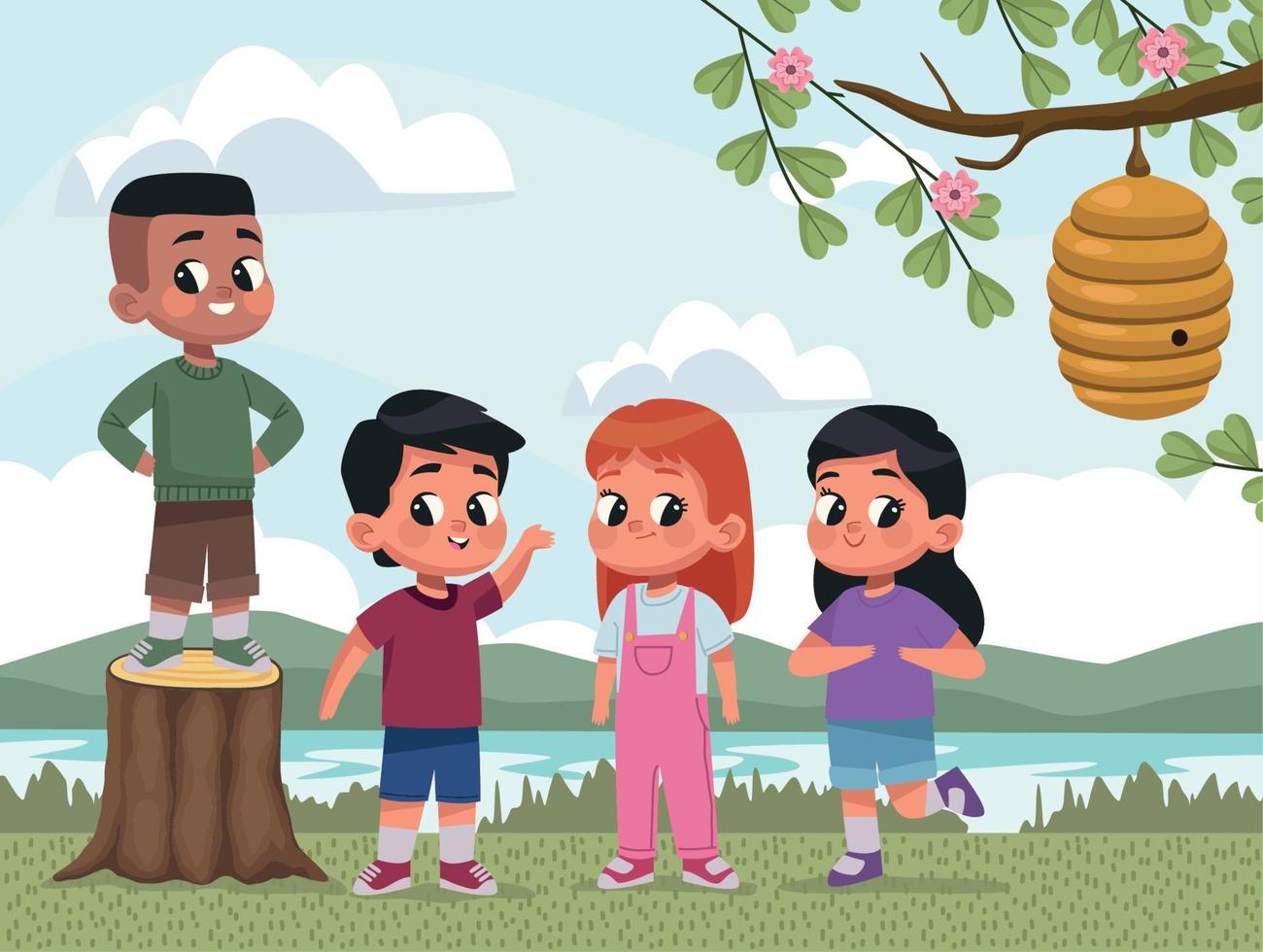 little kids and honeycomb vector