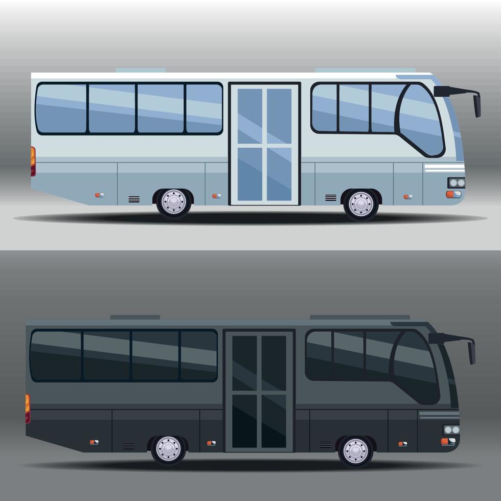 black and white buses mockup vector