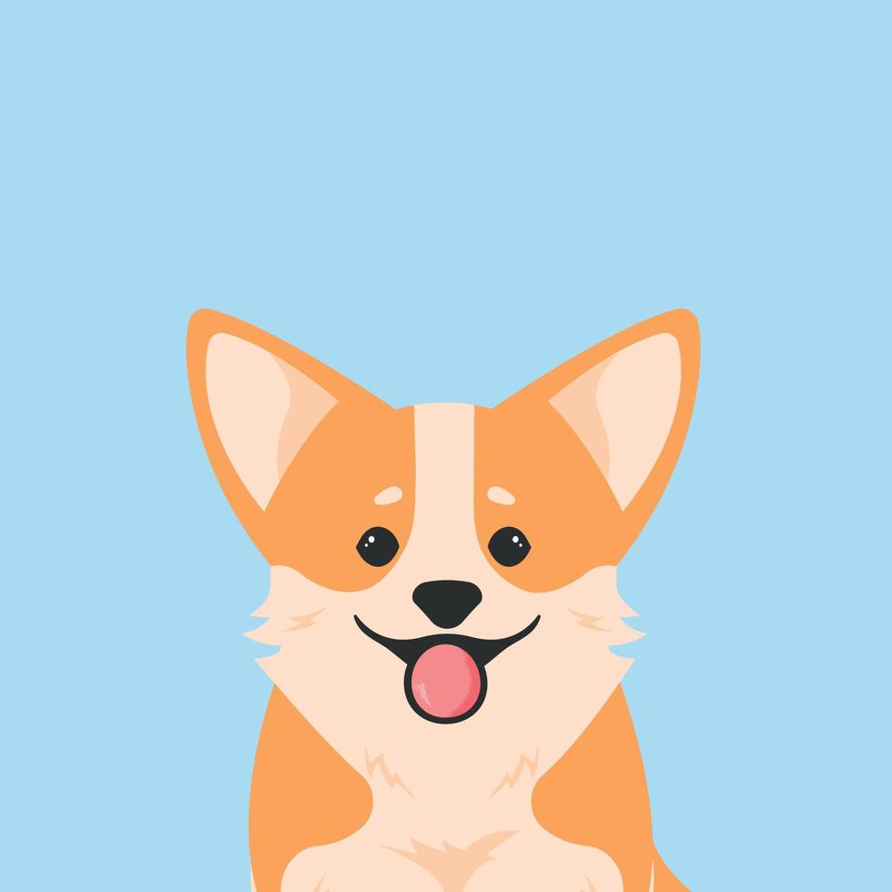Portrait of a dog face cartoon illustration. Welsh corgi pembroke smiling with tongue out. Vector. vector