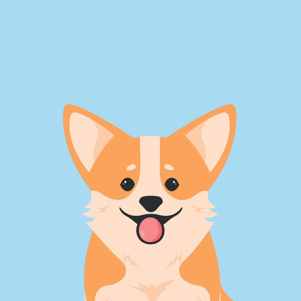 retrato de una ilustración de dibujos animados de cara de perro. welsh corgi pembroke sonriendo con la lengua fuera. vector. vector