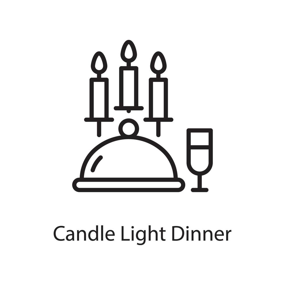 Candle Light Dinner Vector Outline Icon Design illustration. Love Symbol on White background EPS 10 File