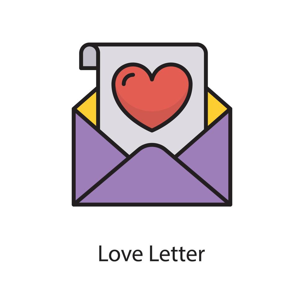 ilustración de diseño de icono de contorno lleno de vector de carta de amor. símbolo de amor en el archivo eps 10 de fondo blanco