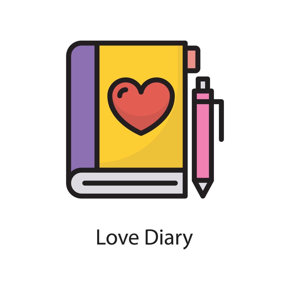Love Diary Vector Filled Outline Icon Design illustration. Love Symbol on White background EPS 10 File