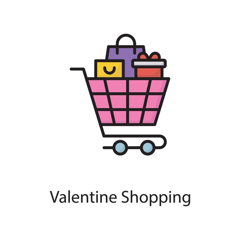 Ilustración de diseño de icono de contorno lleno de vector de compras de San Valentín. símbolo de amor en el archivo eps 10 de fondo blanco