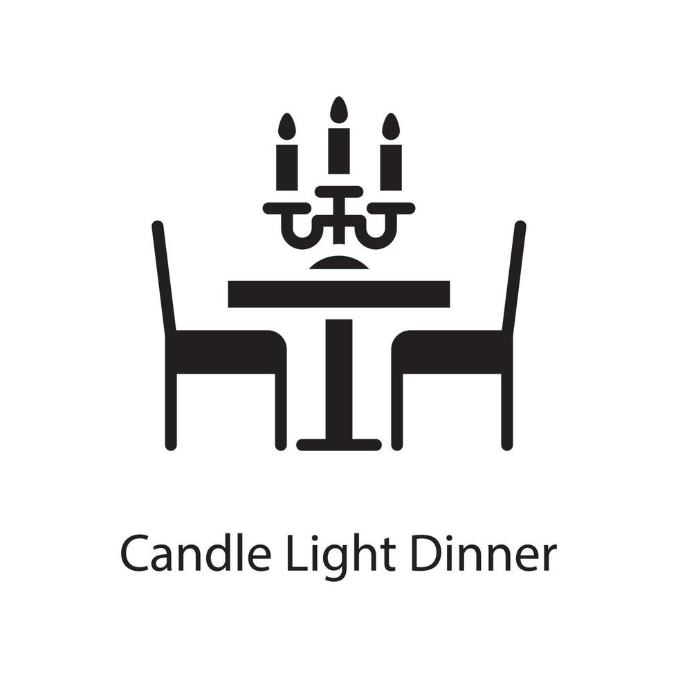 Candle Light Dinner Vector Solid Icon Design illustration. Love Symbol on White background EPS 10 File