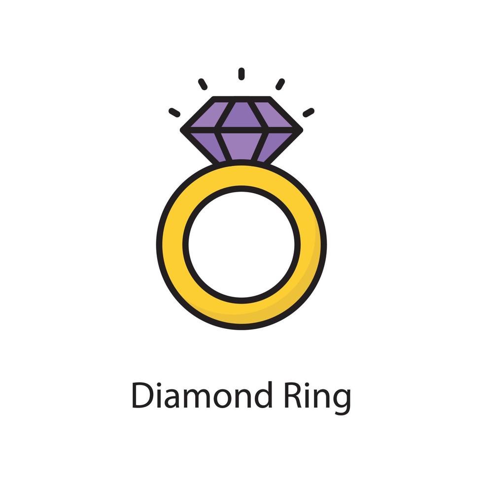 ilustración de diseño de icono de contorno lleno de vector de anillo de diamante. símbolo de amor en el archivo eps 10 de fondo blanco