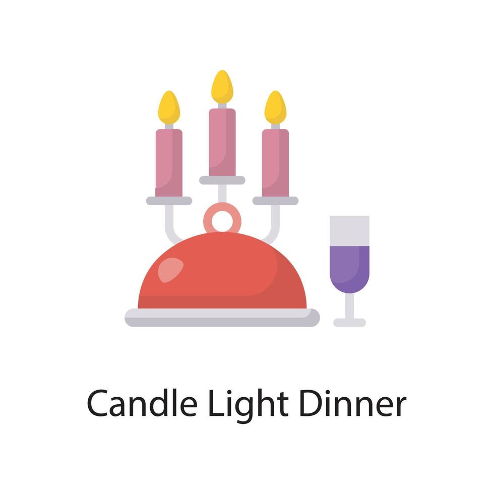 Candle Light Dinner Vector Flat Icon Design illustration. Love Symbol