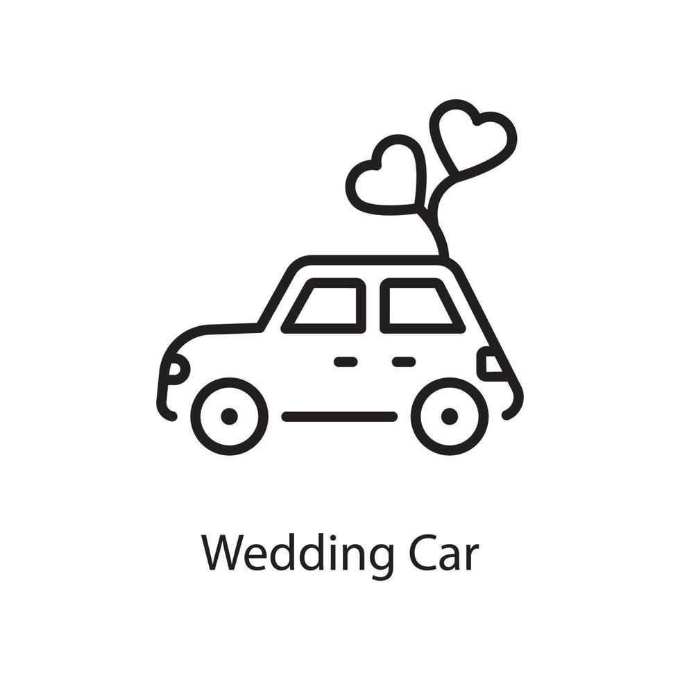 ilustración de diseño de icono de contorno de vector de coche de boda. símbolo de amor en el archivo eps 10 de fondo blanco