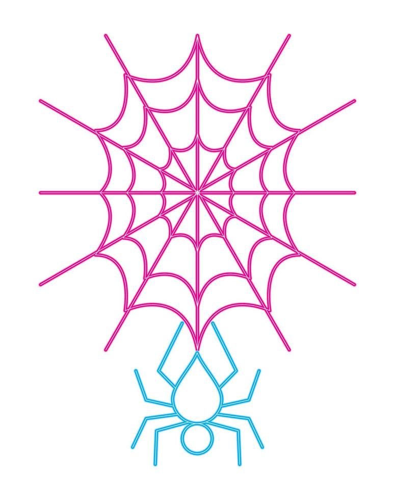 halloween spider in spiderweb neon vector