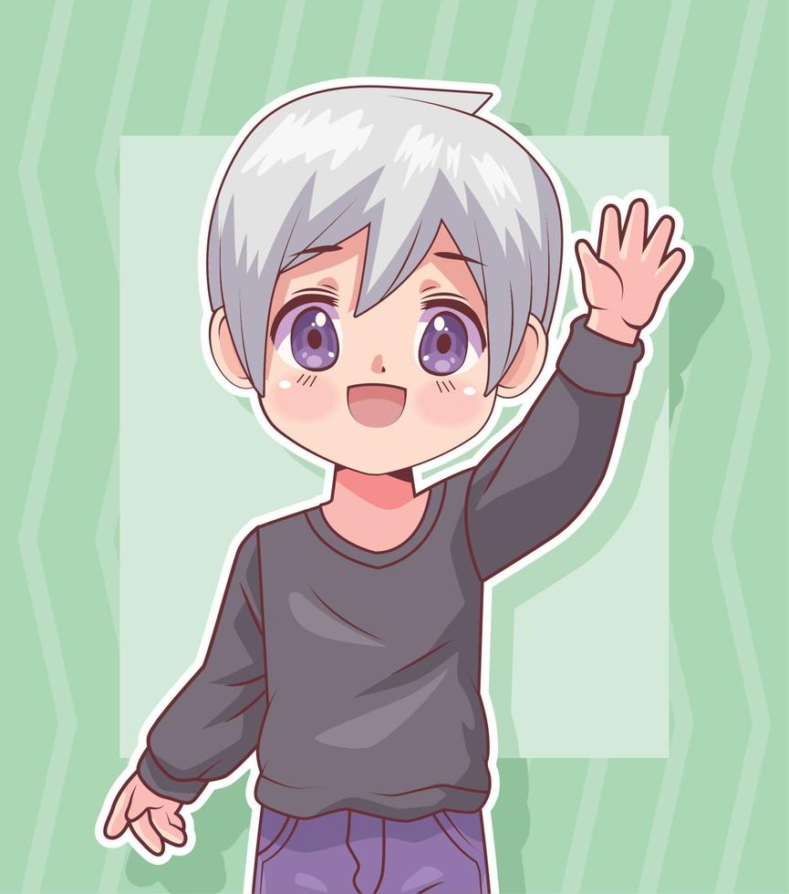 chico anime con cabello gris vector