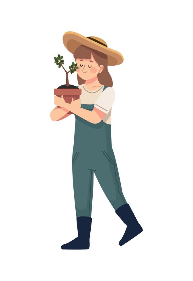 female farmer with houseplant vector