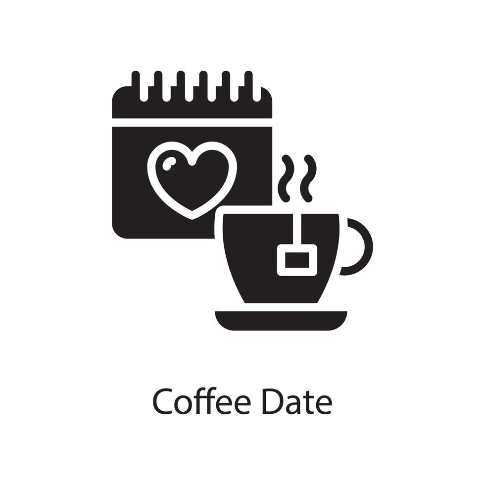 ilustración de diseño de icono sólido de vector de fecha de café. símbolo de amor en el archivo eps 10 de fondo blanco