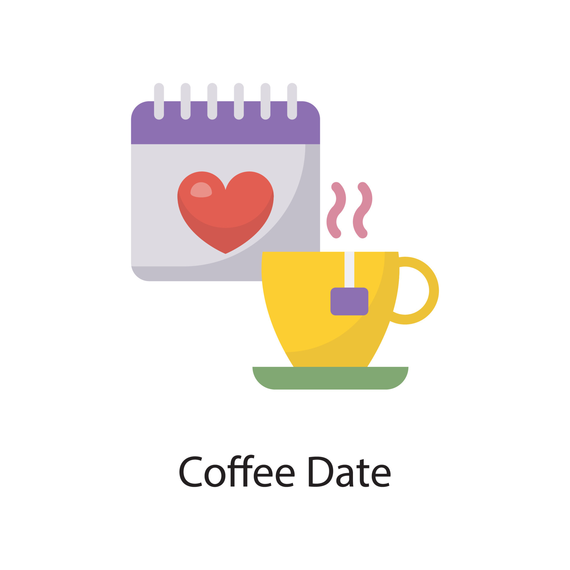 Coffee Date Vector Flat Icon Design illustration. Love Symbol on White