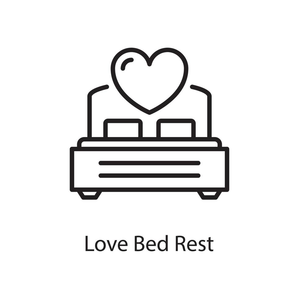ilustración de diseño de icono de contorno de vector de descanso en cama de amor. símbolo de amor en el archivo eps 10 de fondo blanco