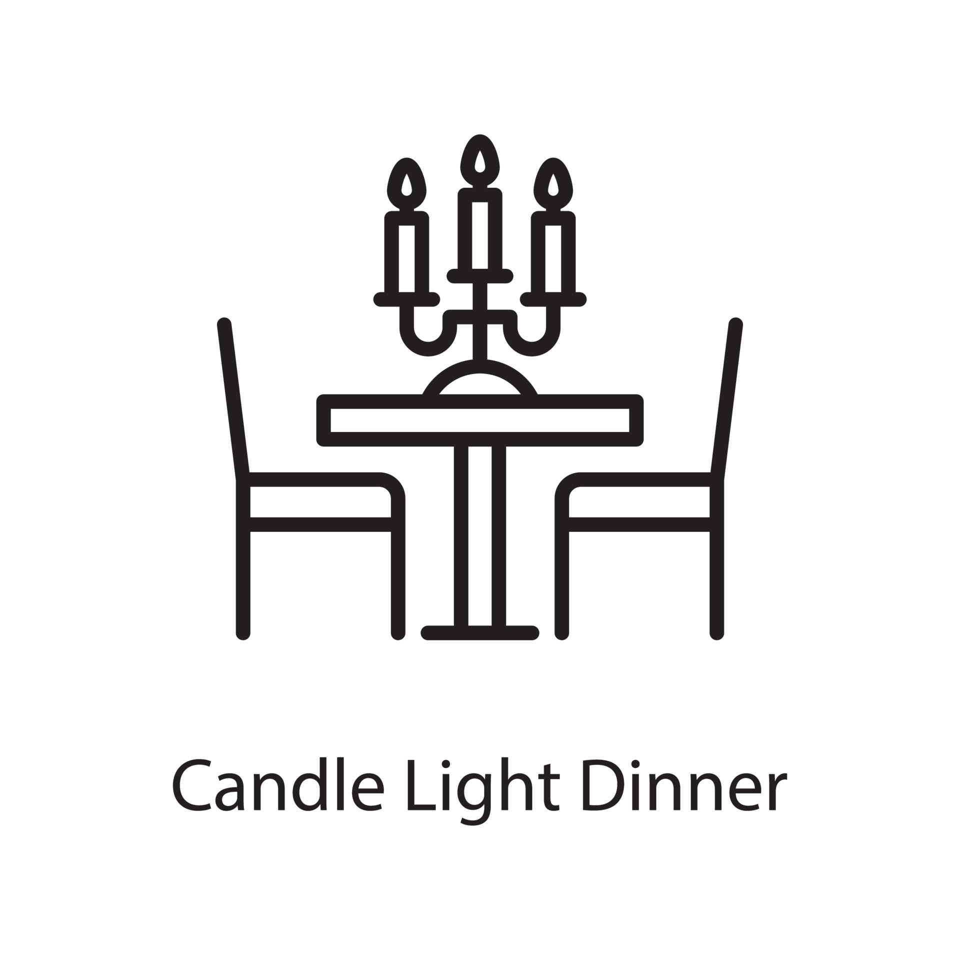 Candle Light Dinner Vector Outline Icon Design illustration. Love