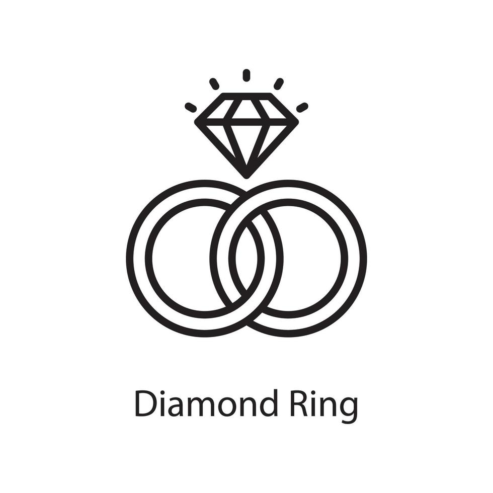 ilustración de diseño de icono de contorno de vector de anillo de diamante. símbolo de amor en el archivo eps 10 de fondo blanco