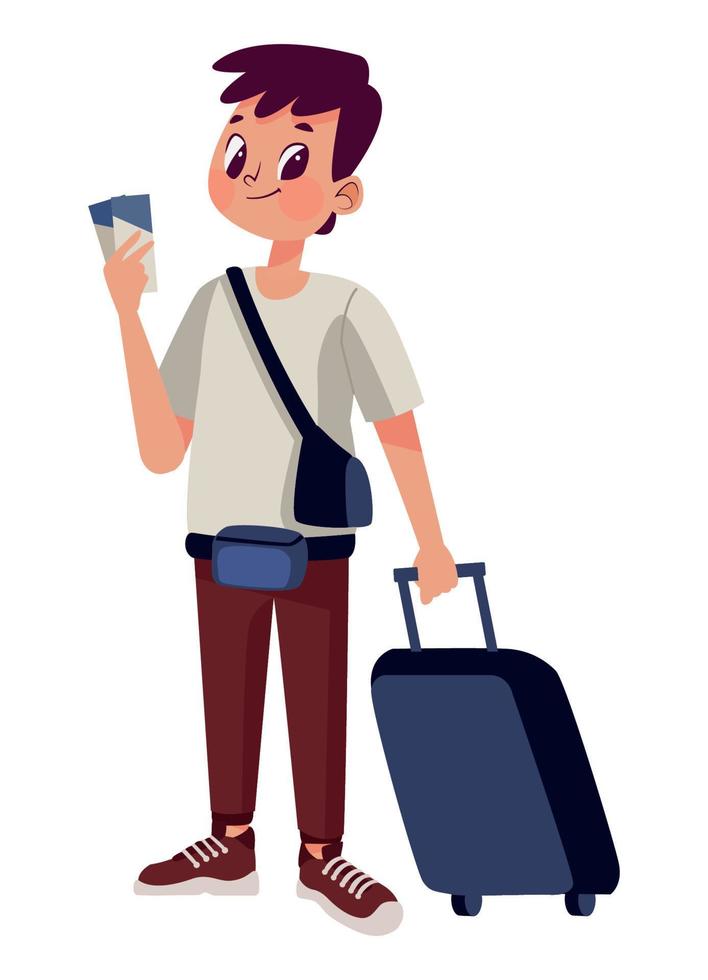 turista masculino con maleta vector