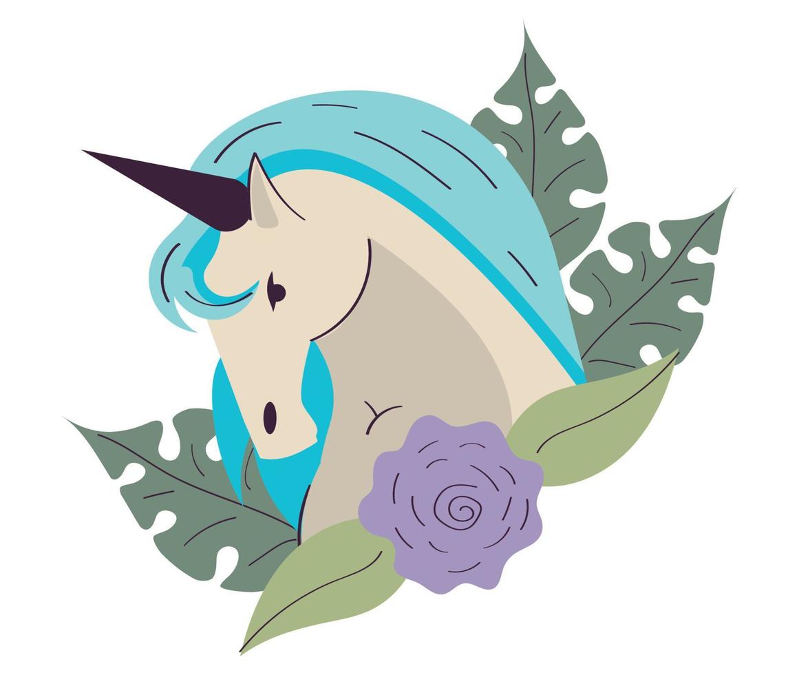 head unicorn flowers vector