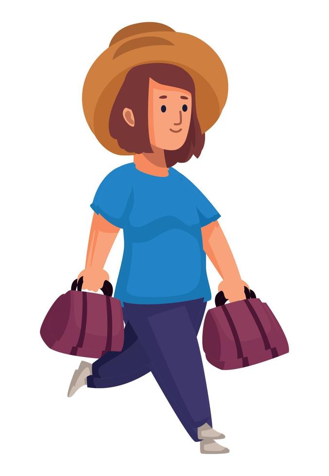 mujer viajera con maletas vector