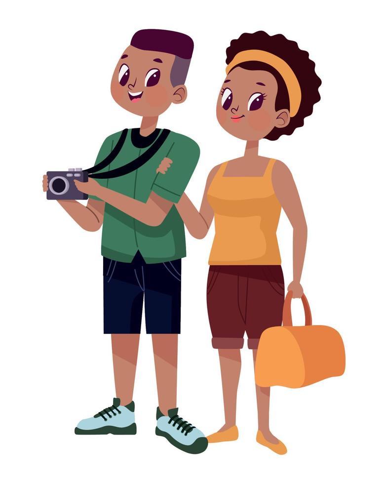 afro tourists couple with camera vector