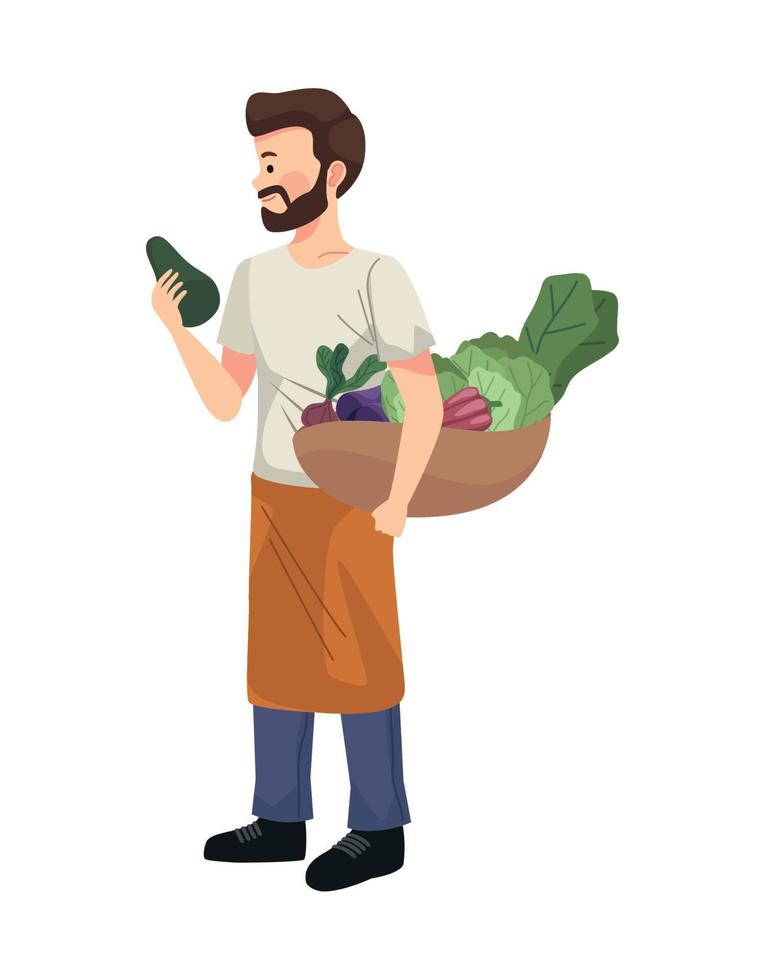 farmer with vegetables in basket vector