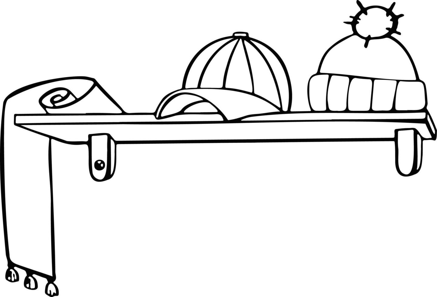 estante de línea para sombreros y bufandas, boceto de ilustración de símbolo vector