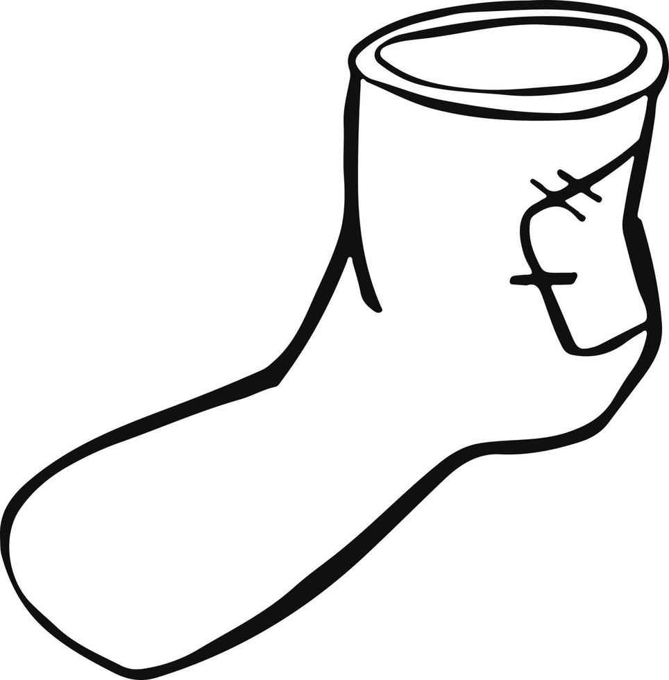 Knitted sock in line vector illustration