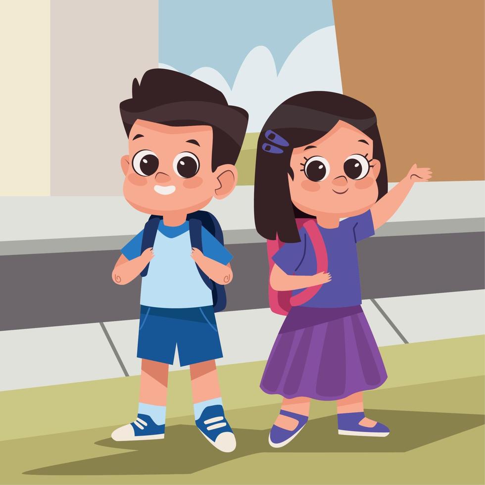 little students kids couple vector
