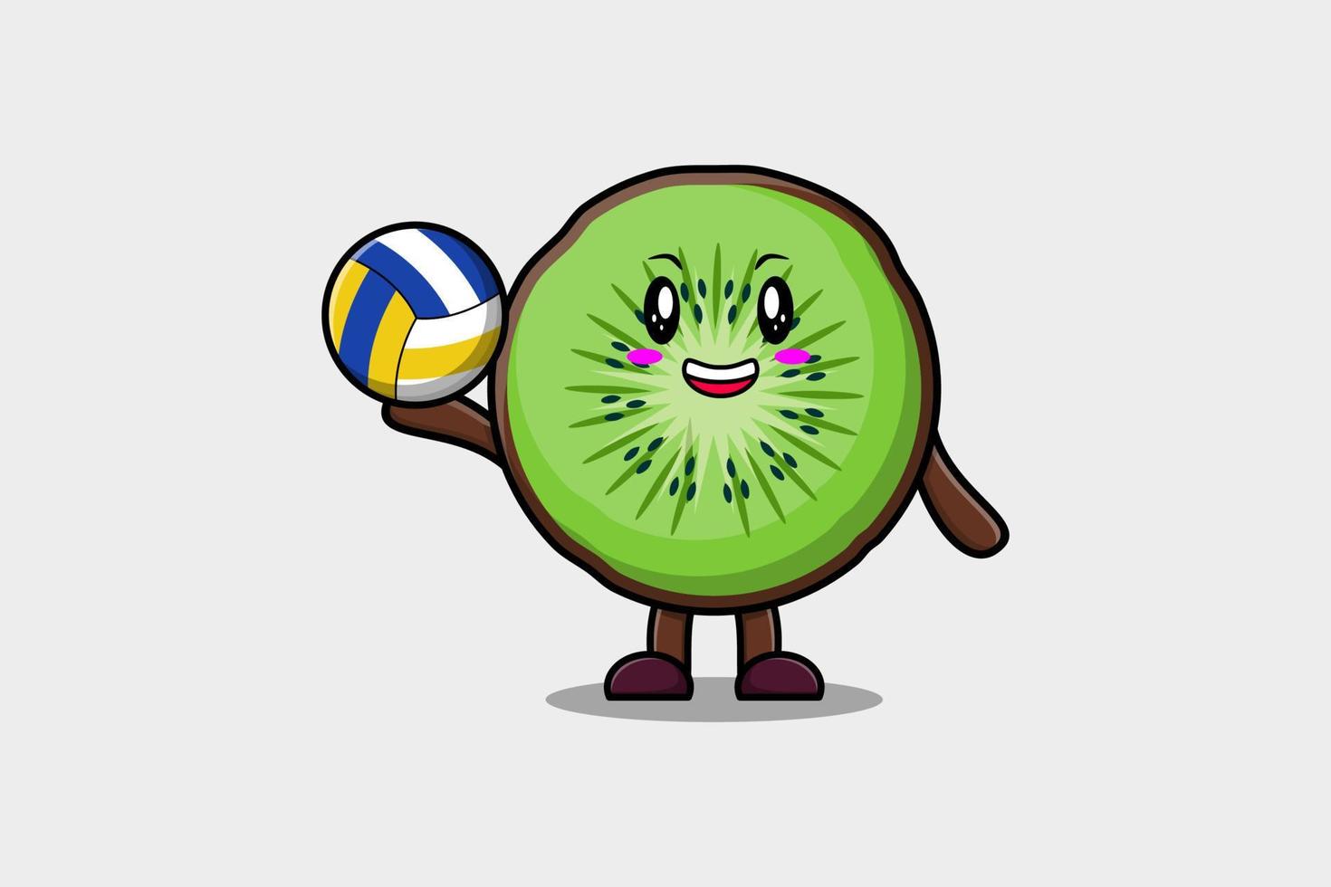 Cute cartoon Kiwi fruit character play volleyball vector