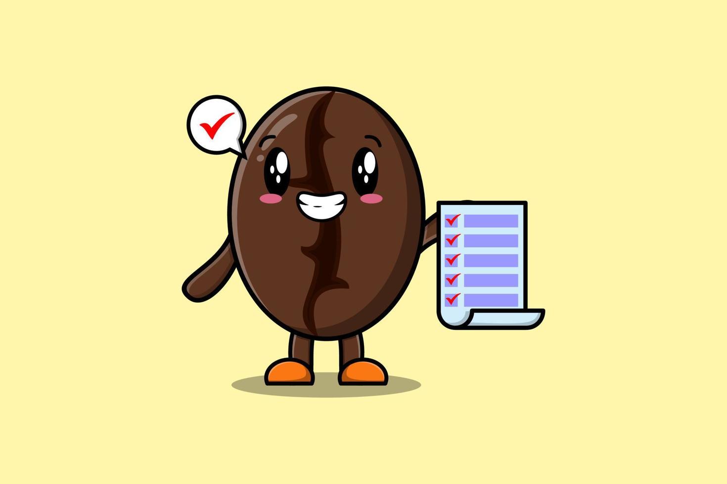 Cute cartoon Coffee beans holding checklist note vector