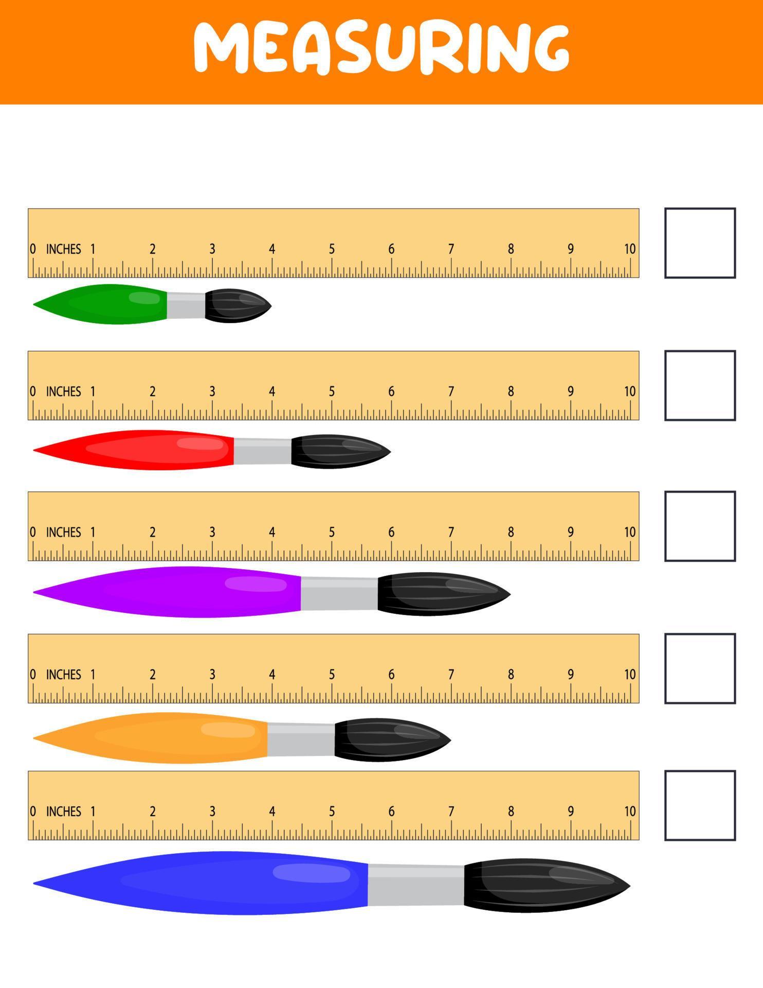 Measuring length with ruler. Education developing worksheet. Game for