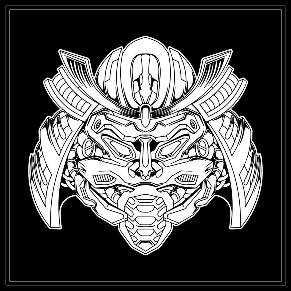 Vector illustration of Japanese samurai mask tattoo artwork