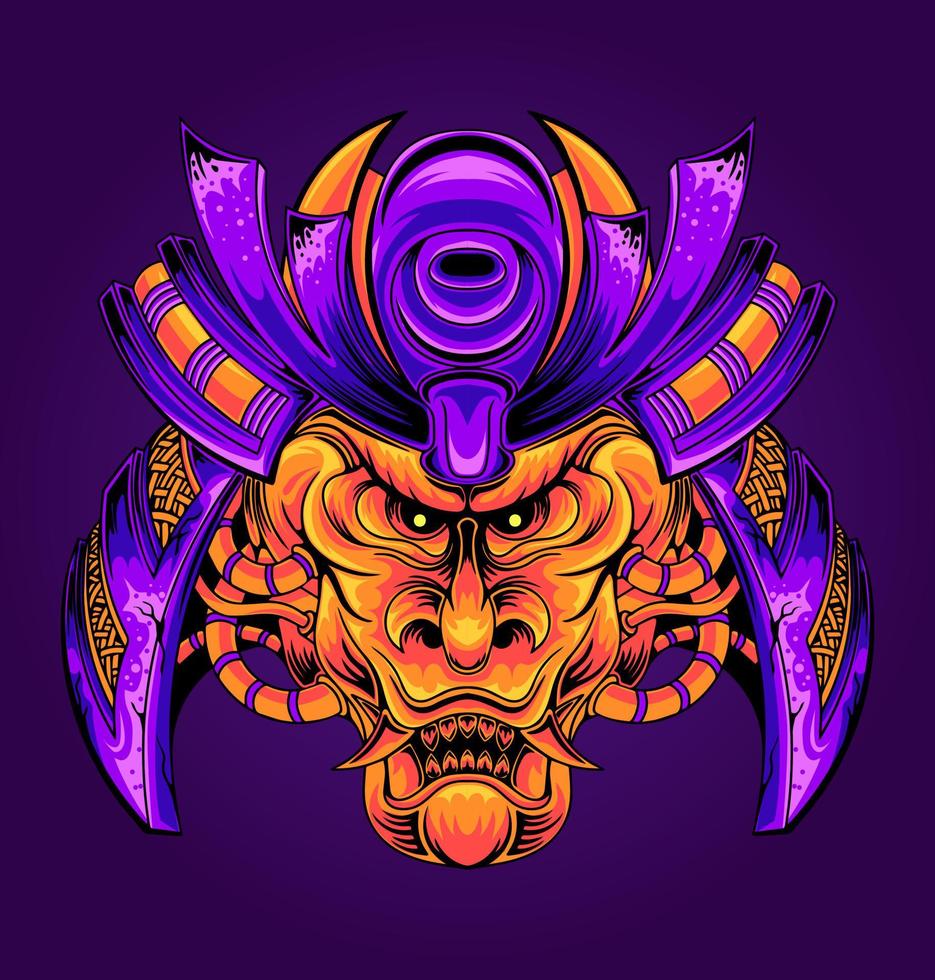 Vector illustration of Japanese samurai mask in robot style