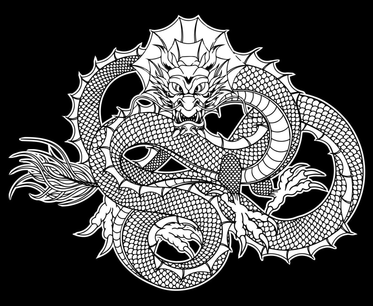 dragón japonés tatuaje ilustración vector