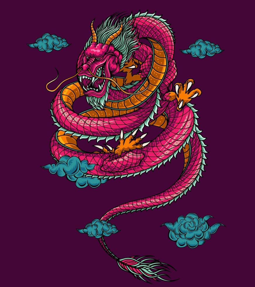 Japanese red dragon full color vector art
