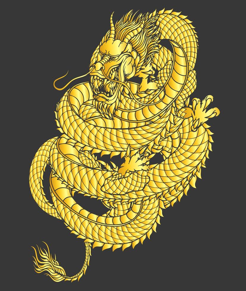 diseño de ilustración de dragón japonés de oro vector