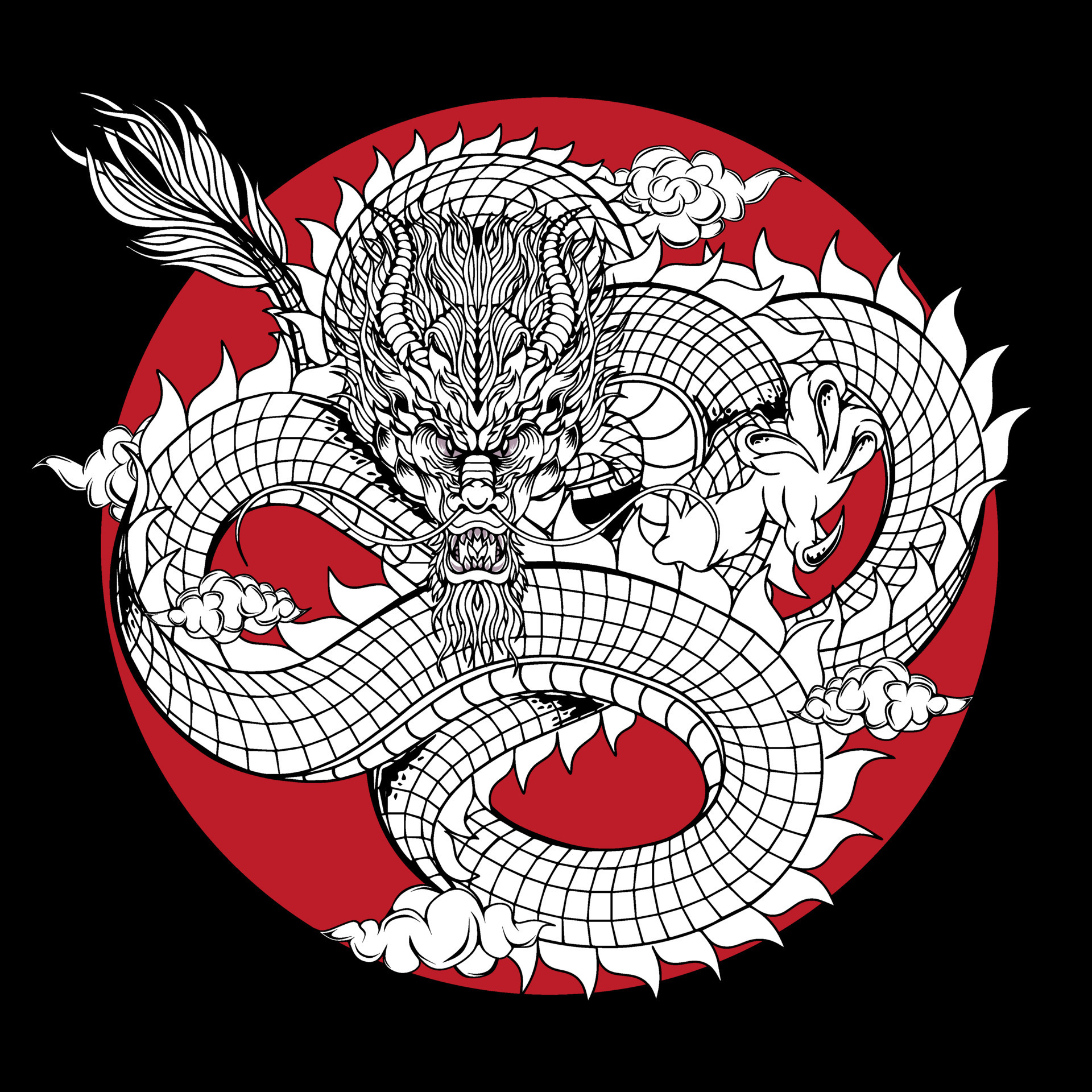 Japanese dragon tattoo illustration - Japanese Dragon Tattoo Illustration Vector